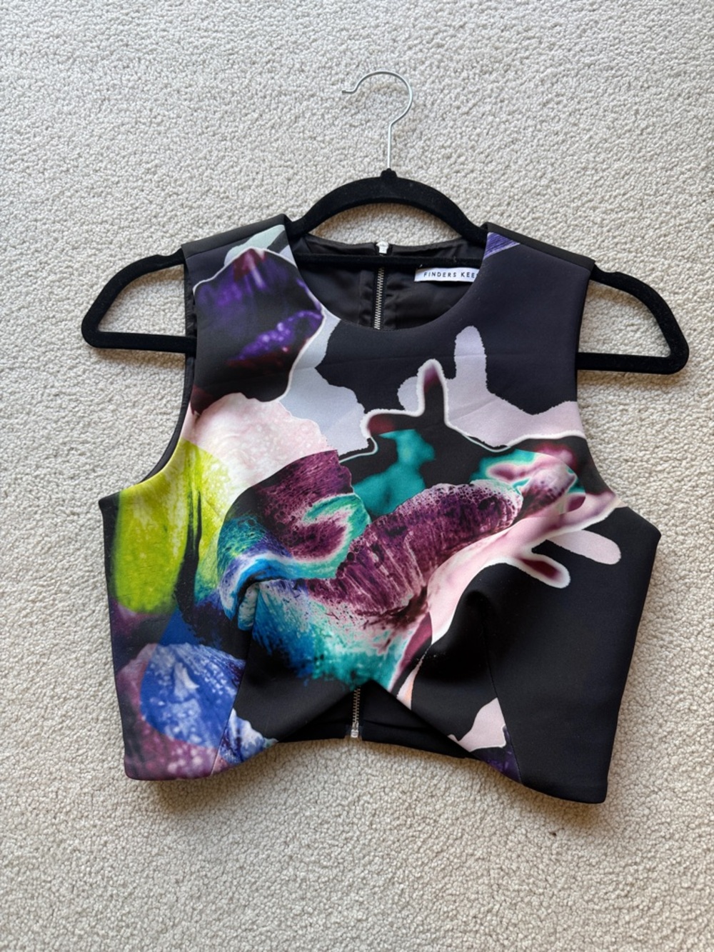 Finders Keepers Black Multicolor Floral Crop Top